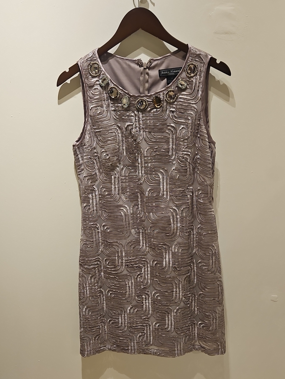 Jessica Howard Mauve Beaded Sleeveless Cocktail Dress